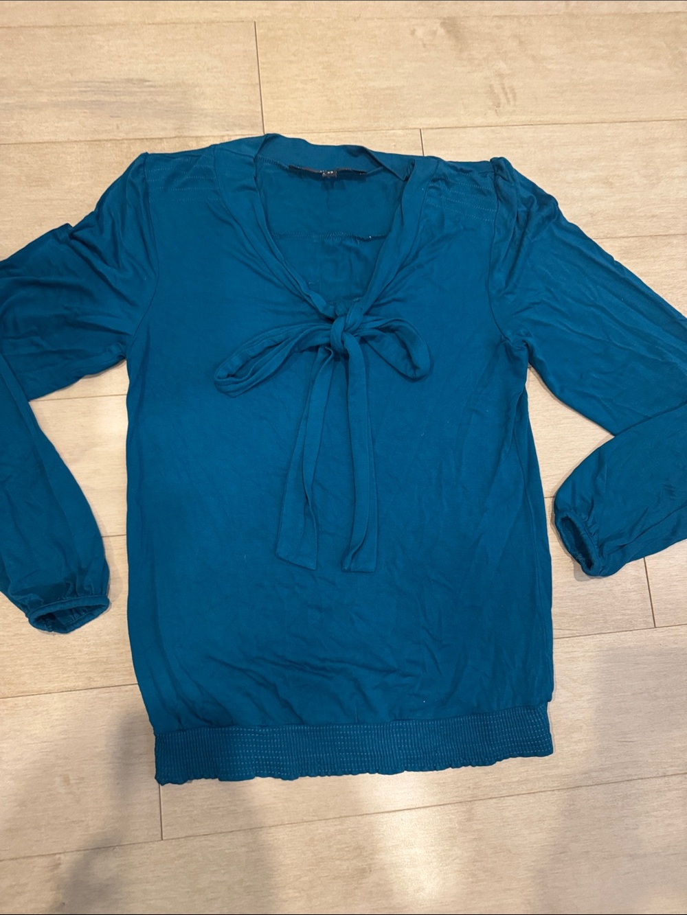 Teal Bedo Tie-Neck Long Sleeve Women's Top